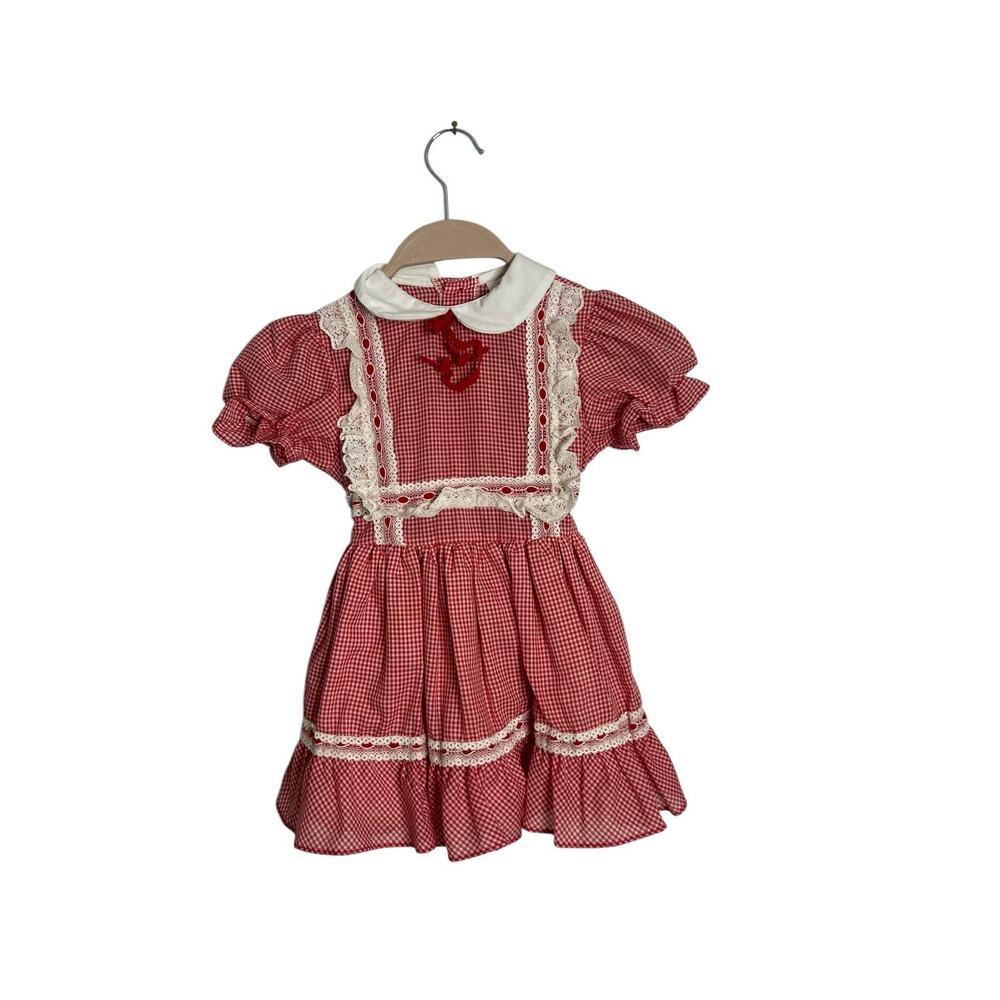 Vintage Sears Winnie The pooh gingham ruffle lace dress size 4t‎